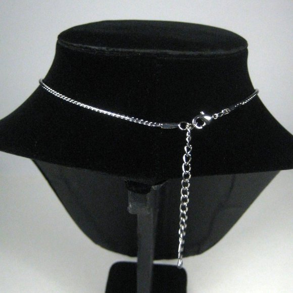 UPCYCLED Silvertone Chain Necklace 18 Inch Pendant Dangle Iridescent Statement - Picture 7 of 7